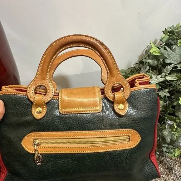 La Tour Eiffel 1887 Leather Color block Satchel Handbag red blue green brown - Picture 6 of 13